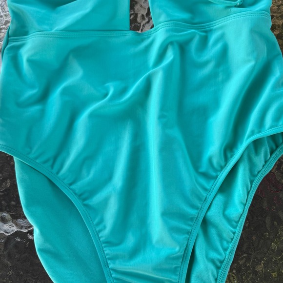 New Shade & Shore One Piece Swimsuit Ruched Adjustable Aqua Green L(12-14) NWT - Picture 6 of 8